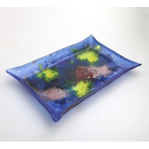 A mid century retro art glass multi colour hand-made Tray by Ornaglass C.1960s