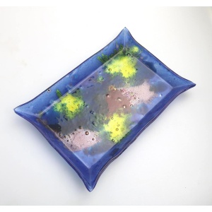 A mid century retro art glass multi colour hand-made Tray by Ornaglass C.1960s