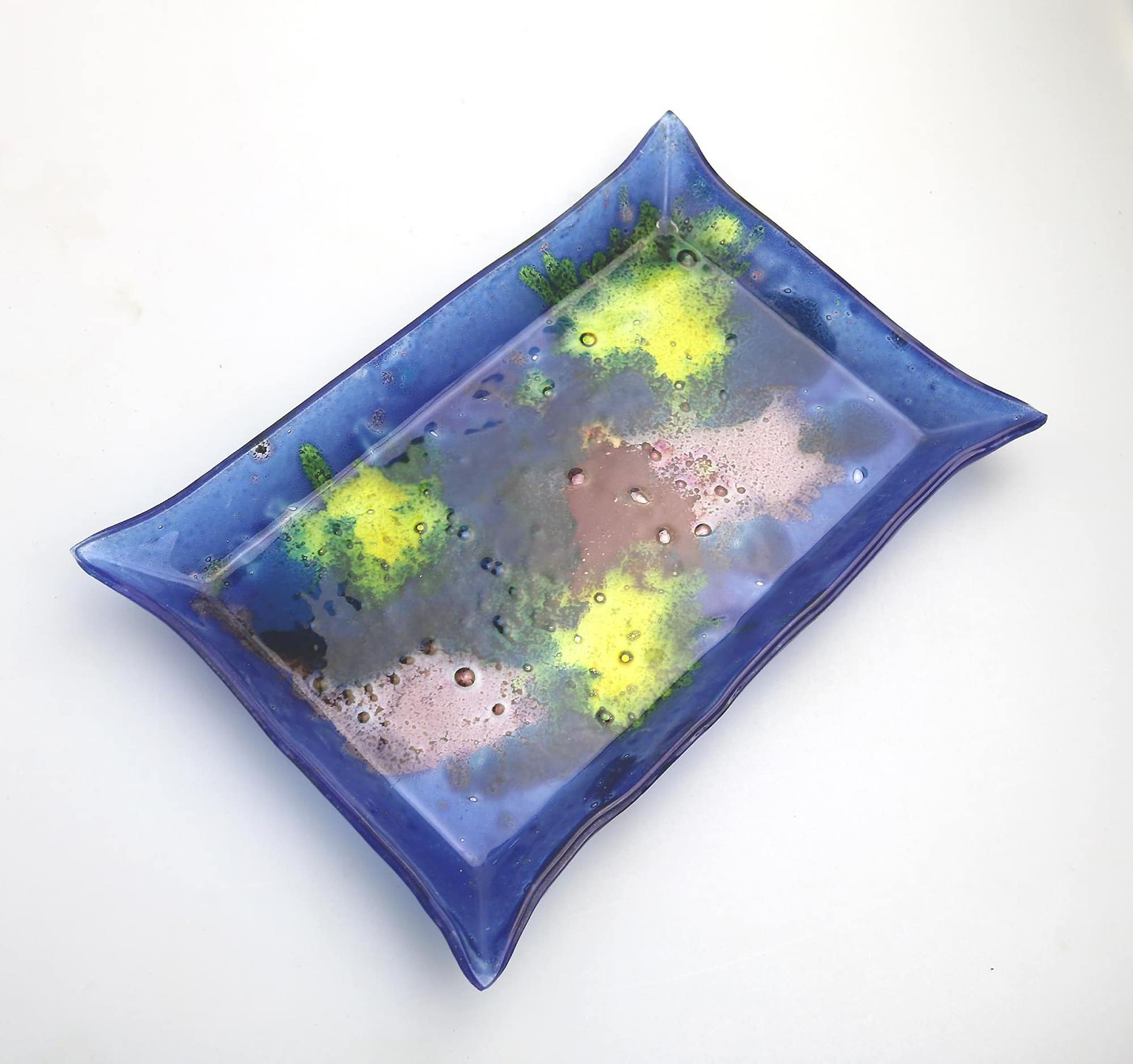 A mid century retro art glass multi colour hand-made Tray by Ornaglass C.1960s