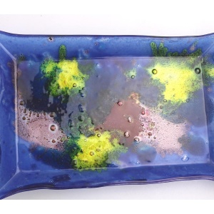 A mid century retro art glass multi colour hand-made Tray by Ornaglass C.1960s