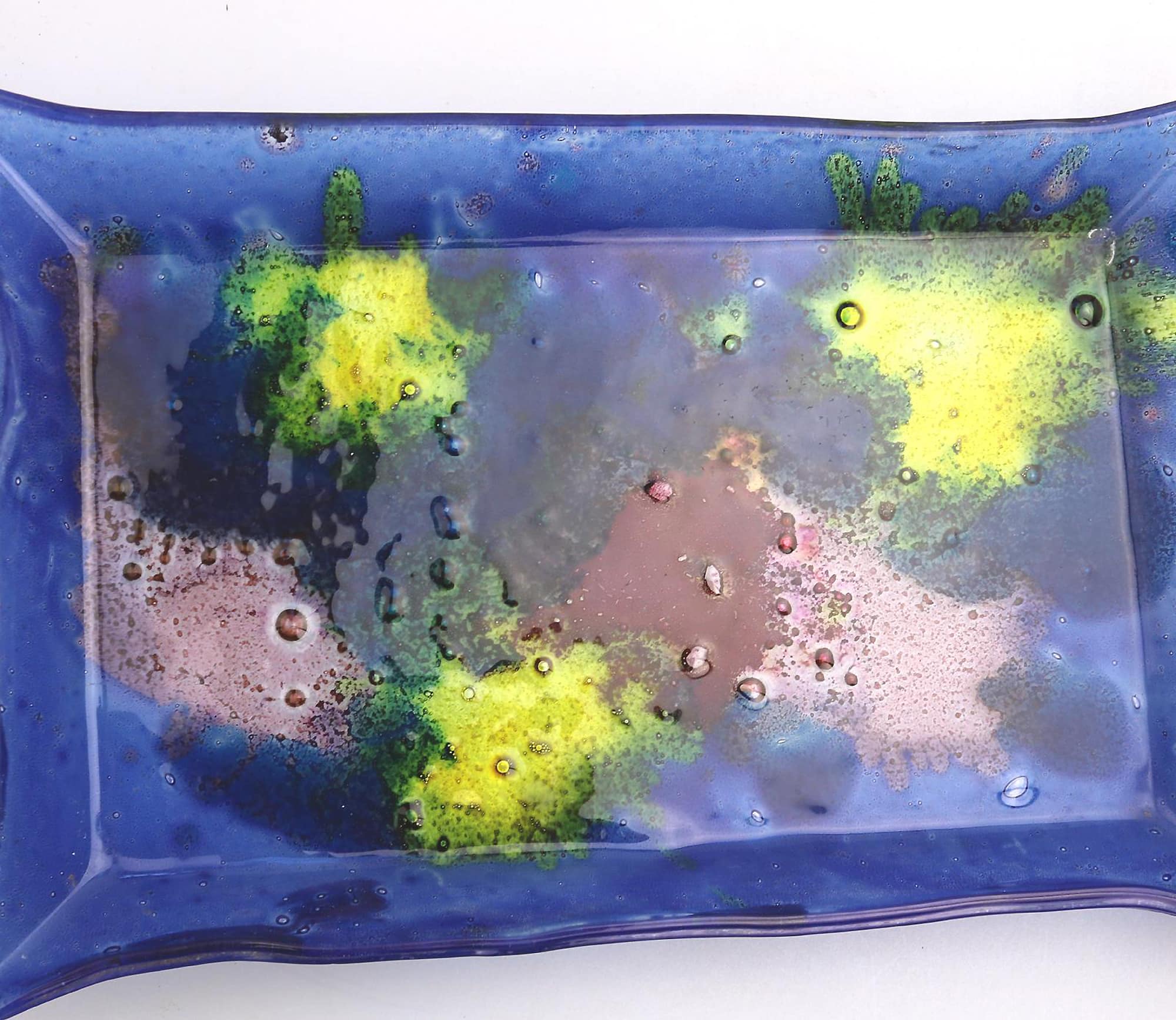 A mid century retro art glass multi colour hand-made Tray by Ornaglass C.1960s