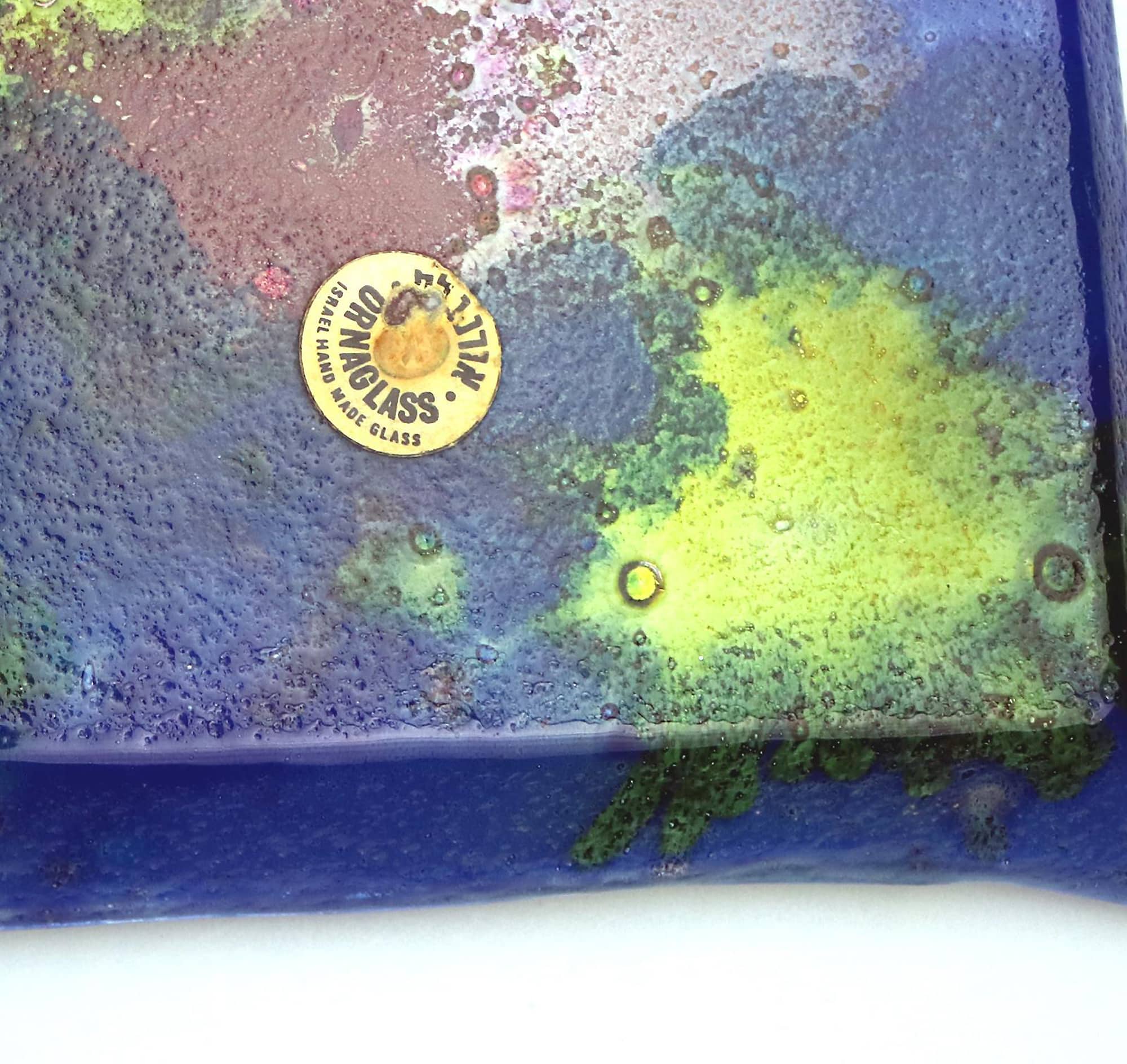 A mid century retro art glass multi colour hand-made Tray by Ornaglass C.1960s