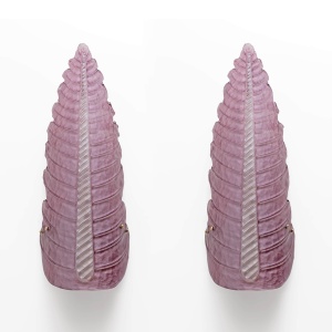 Pair of Mid-Century Modern Murano Glass Amethyst Pink Big Leafs Sconces