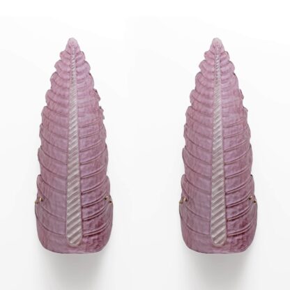 Pair of Mid-Century Modern Murano Glass Amethyst Pink Big Leafs Sconces