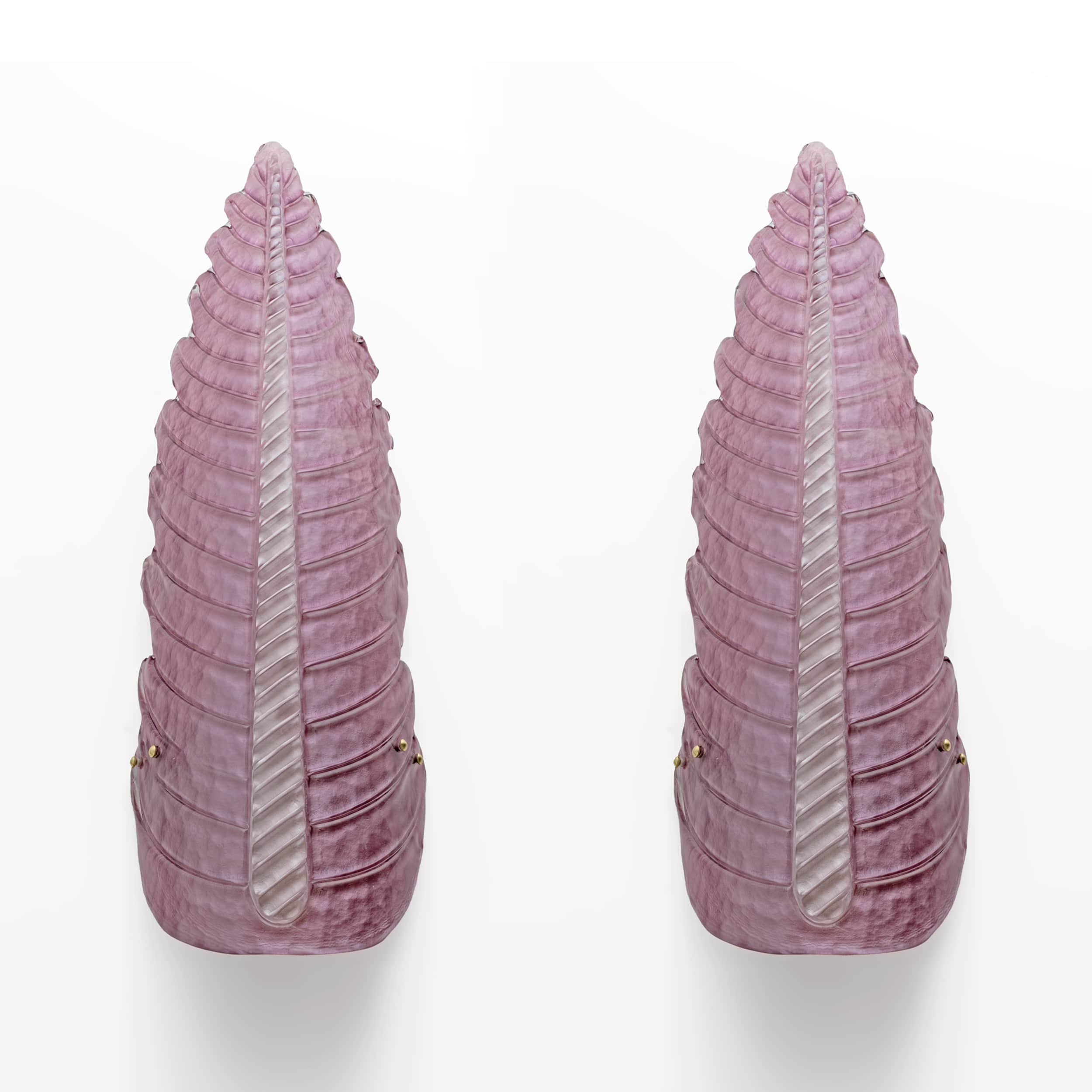 Pair of Mid-Century Modern Murano Glass Amethyst Pink Big Leafs Sconces