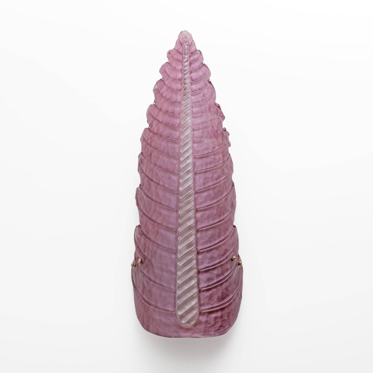 Pair of Mid-Century Modern Murano Glass Amethyst Pink Big Leafs Sconces - Image 2