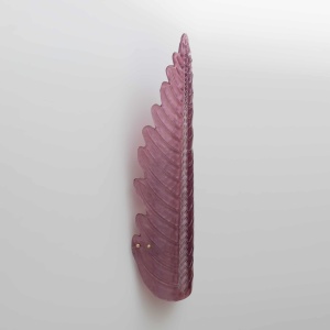 Pair of Mid-Century Modern Murano Glass Amethyst Pink Big Leafs Sconces