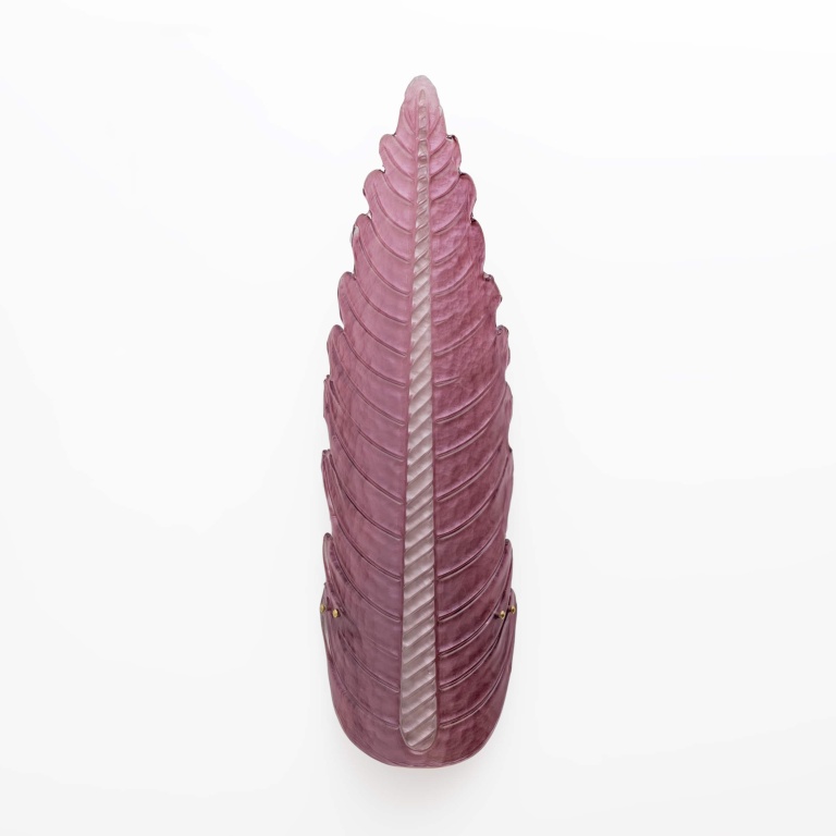 Pair of Mid-Century Modern Murano Glass Amethyst Pink Big Leafs Sconces - Image 4