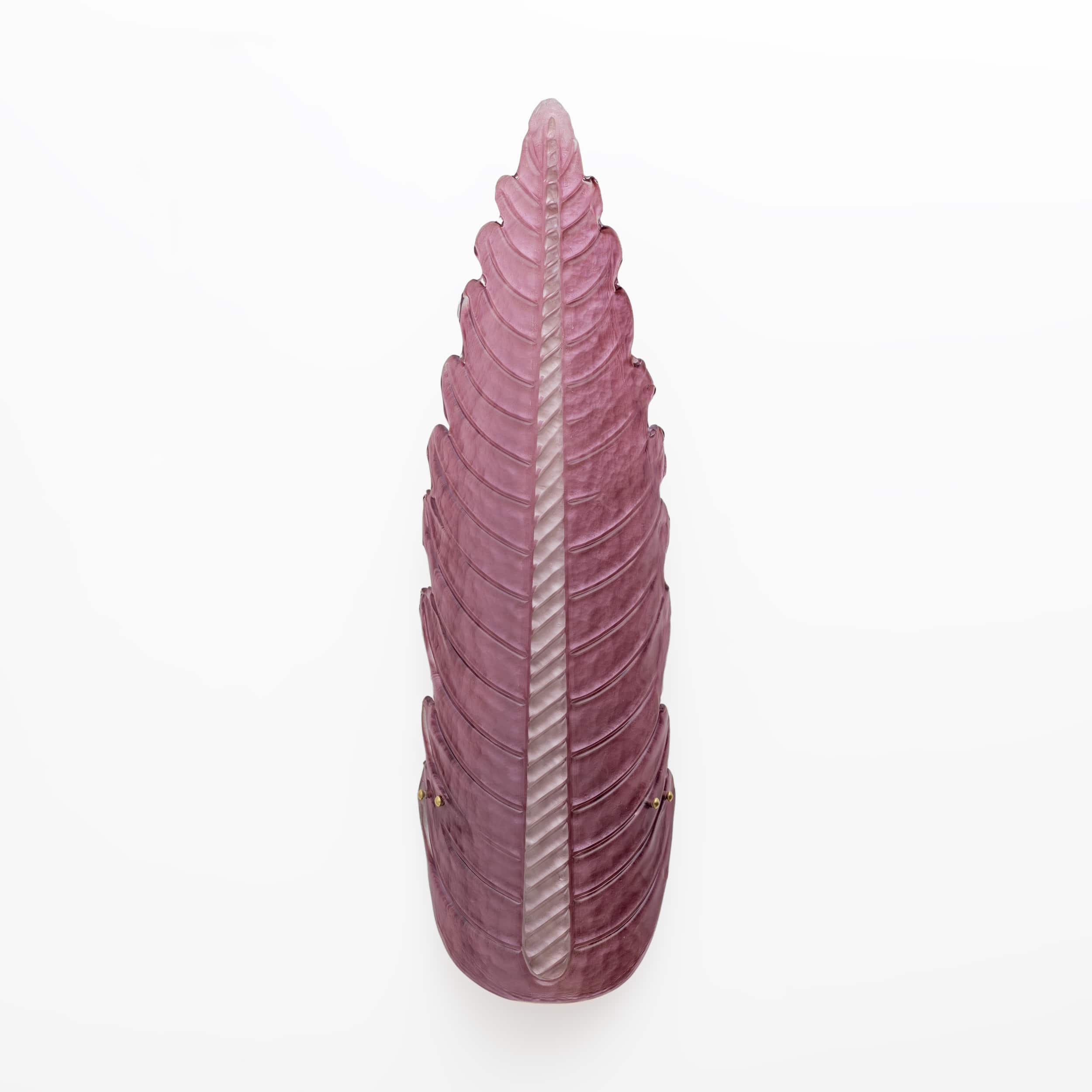 Pair of Mid-Century Modern Murano Glass Amethyst Pink Big Leafs Sconces