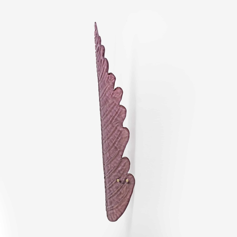 Pair of Mid-Century Modern Murano Glass Amethyst Pink Big Leafs Sconces - Image 3