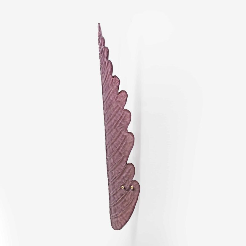 Pair of Mid-Century Modern Murano Glass Amethyst Pink Big Leafs Sconces