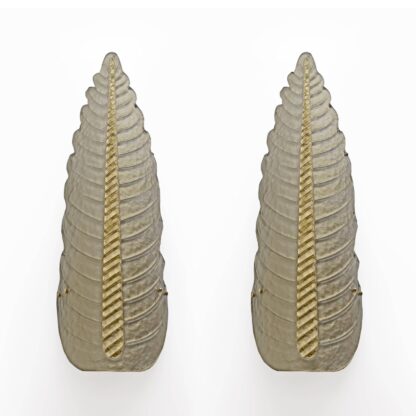 Pair of Mid-Century Modern Murano Glass Gold Yellow Big Leafs Sconces