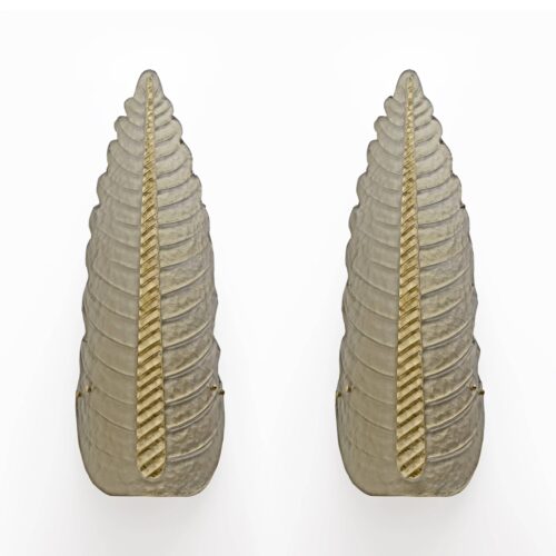Pair of Mid-Century Modern Murano Glass Gold Yellow Big Leafs Sconces