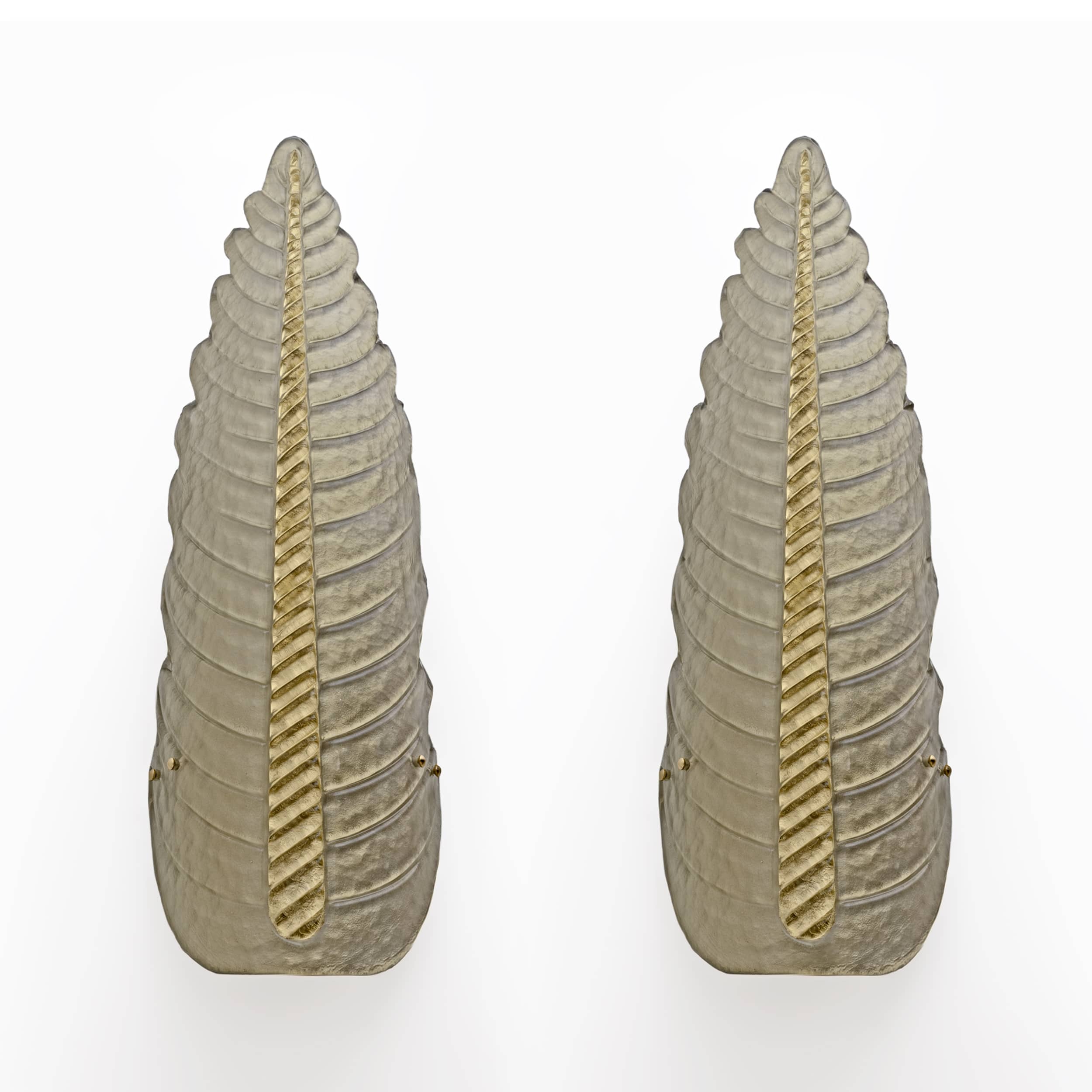 Pair of Mid-Century Modern Murano Glass Gold Yellow Big Leafs Sconces