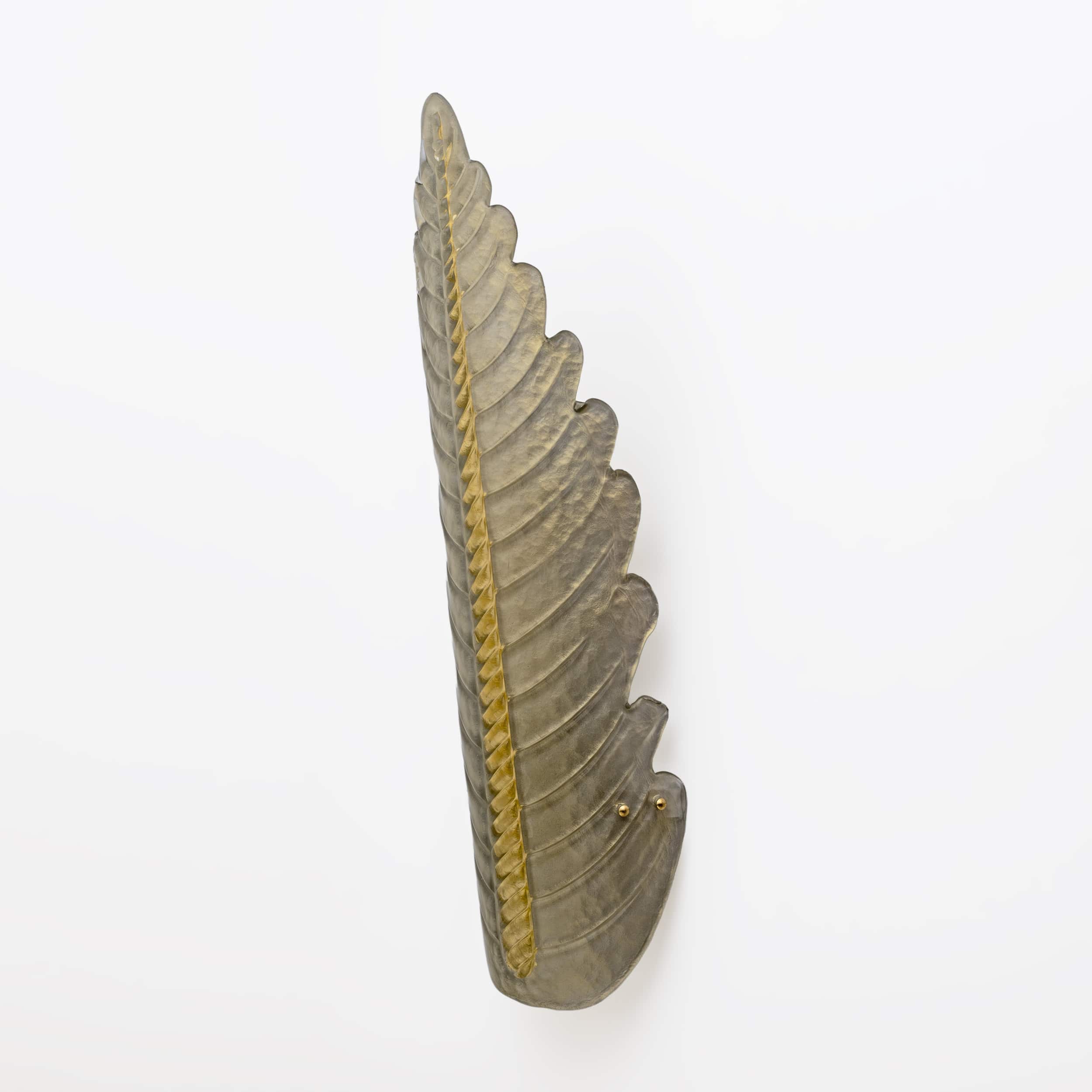 Pair of Mid-Century Modern Murano Glass Gold Yellow Big Leafs Sconces