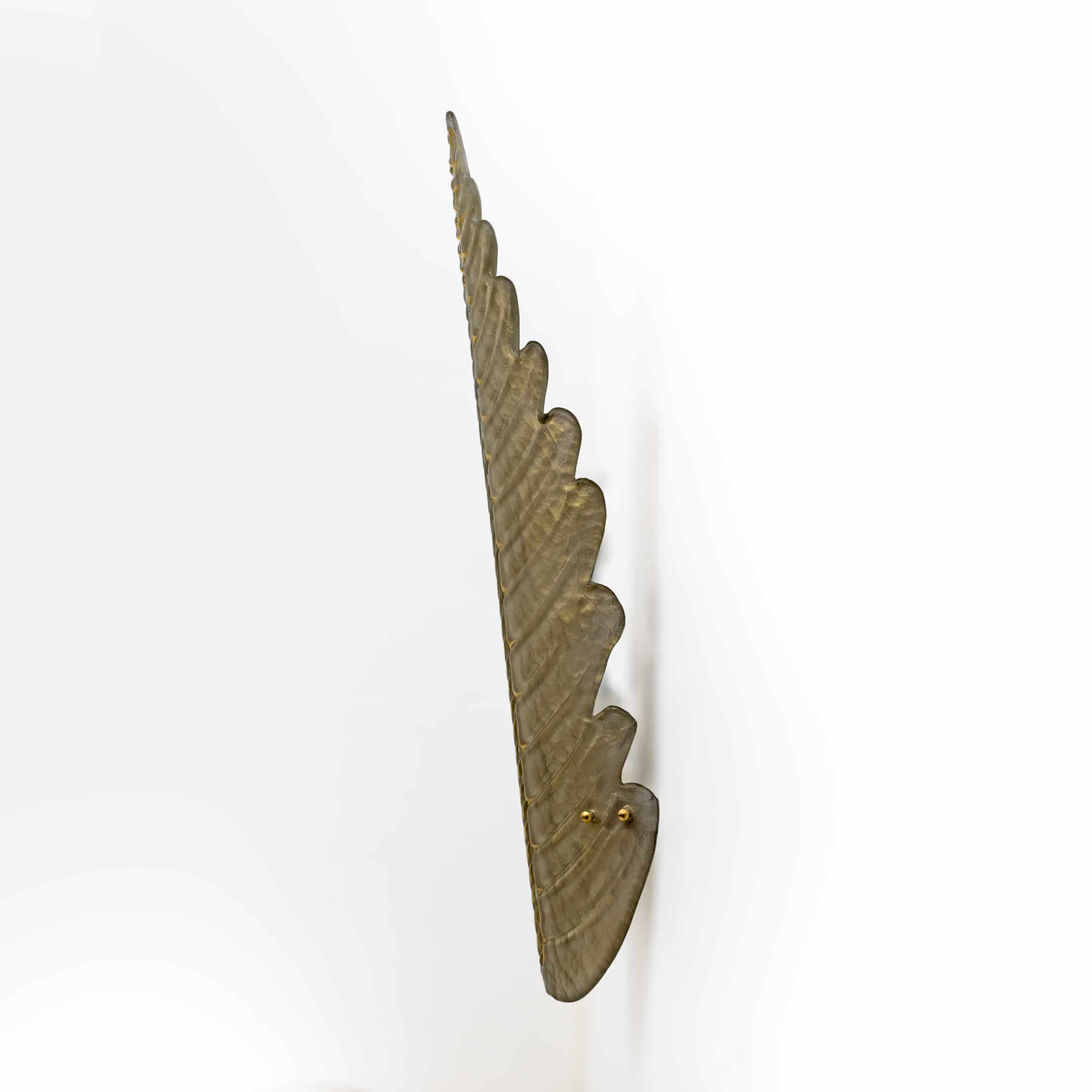Pair of Mid-Century Modern Murano Glass Gold Yellow Big Leafs Sconces