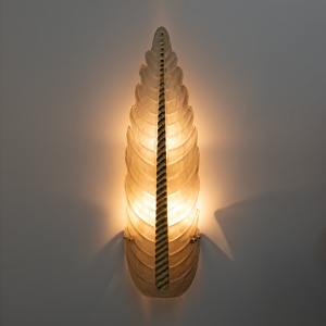 Pair of Mid-Century Modern Murano Glass Gold Yellow Big Leafs Sconces