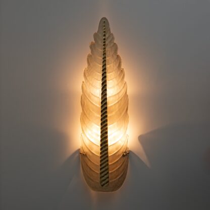 Pair of Mid-Century Modern Murano Glass Gold Yellow Big Leafs Sconces - Image 4