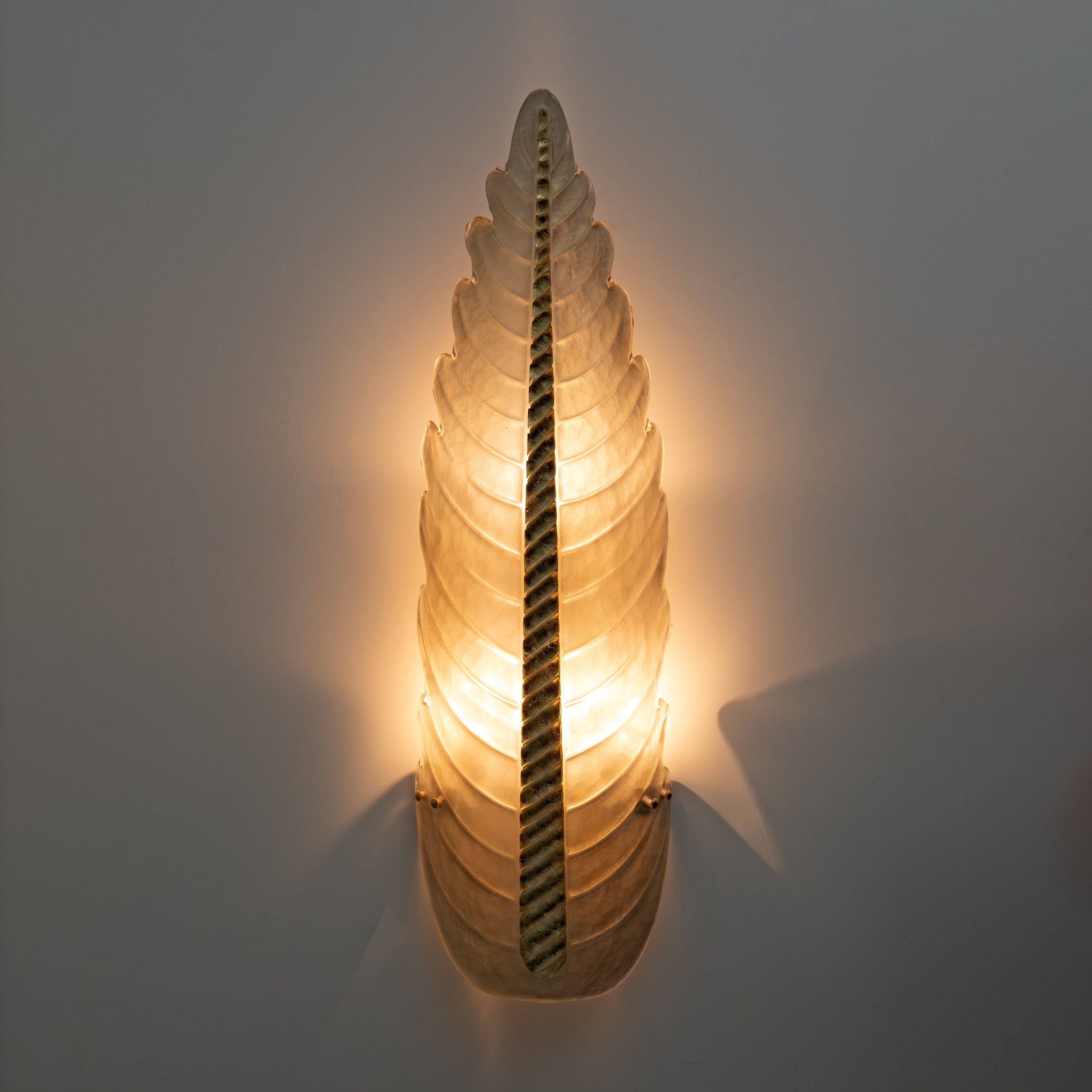 Pair of Mid-Century Modern Murano Glass Gold Yellow Big Leafs Sconces