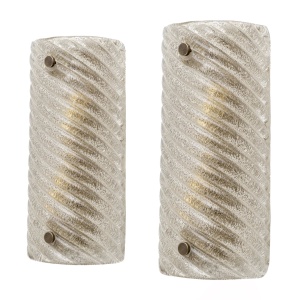 Pair of Barovier & Toso Style Modern Murano Glass Smoked Twisted Sconces /cm H30