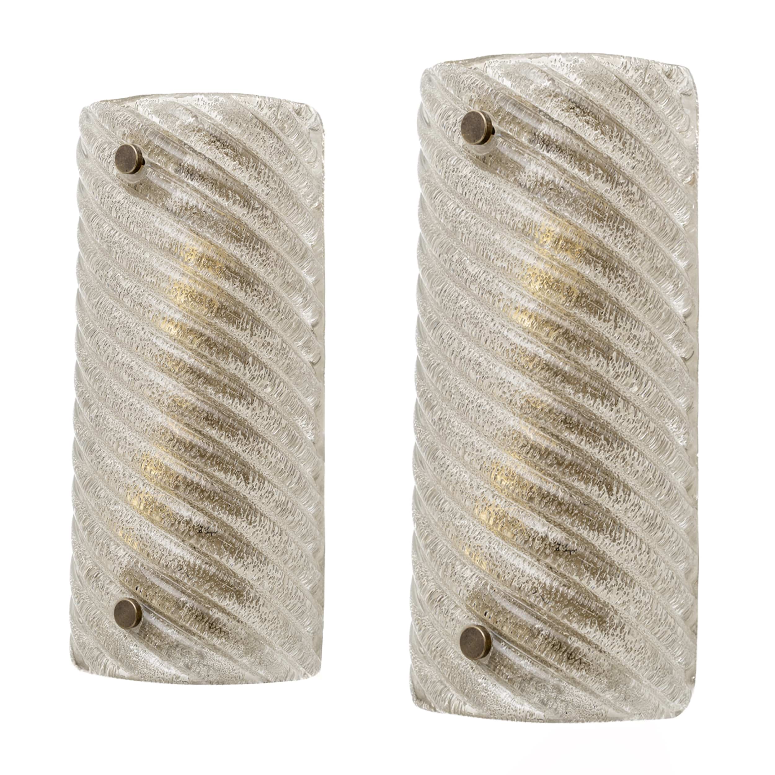 Pair of Barovier & Toso Style Modern Murano Glass Smoked Twisted Sconces /cm H30