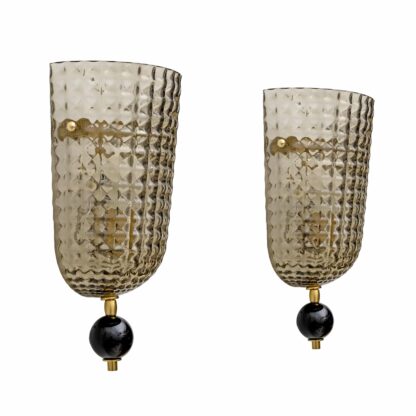 Pair of Art Dèco Style Italian Murano Glass and Brass Sconces - Image 2