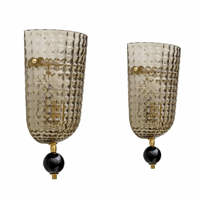 Pair of Art Dèco Style Italian Murano Glass and Brass Sconces - Image 2
