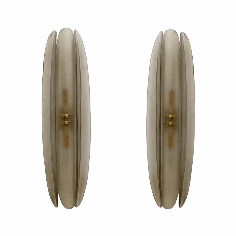 Pair of Fontana Arte Style Mid-century Modern Smoke Murano Glass Sconces