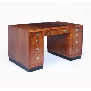 Stylish Art Deco Walnut Desk By Waring & Gillows