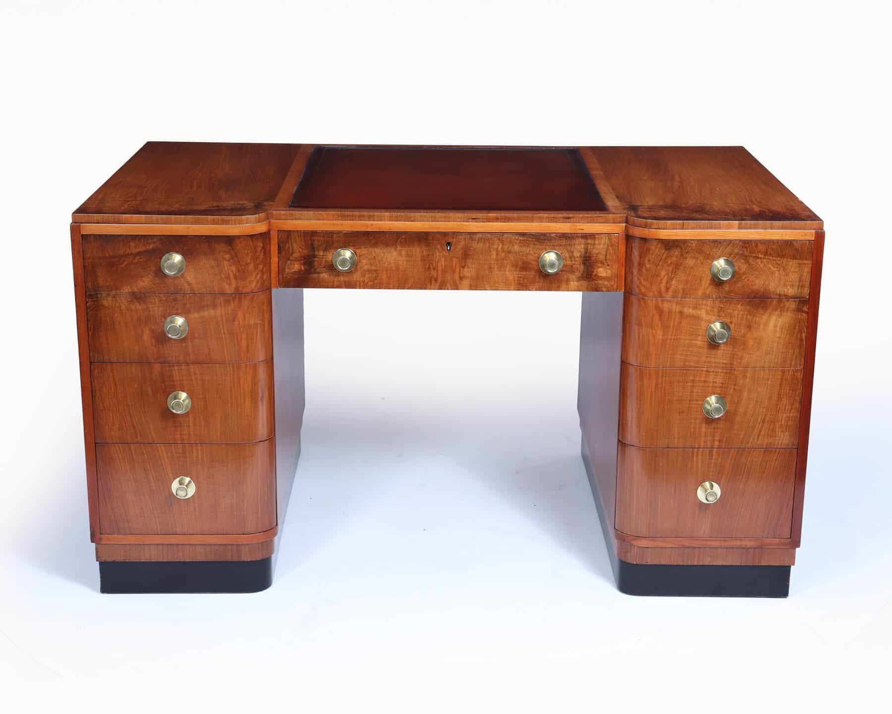 Stylish Art Deco Walnut Desk By Waring & Gillows