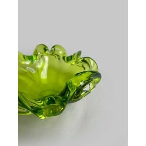 Czech Art Glass Factory Chribska By Josef Hospodka, Czechoslovakia 60s Sklo Union, Bright Green Organic Form Bowl, Mid Century Glass.