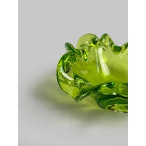 Czech Art Glass Factory Chribska By Josef Hospodka, Czechoslovakia 60s Sklo Union, Bright Green Organic Form Bowl, Mid Century Glass.