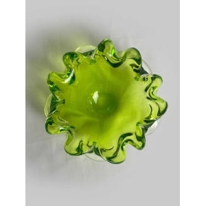 Czech Art Glass Factory Chribska By Josef Hospodka, Czechoslovakia 60s Sklo Union, Bright Green Organic Form Bowl, Mid Century Glass.