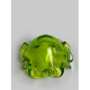 Czech Art Glass Factory Chribska By Josef Hospodka, Czechoslovakia 60s Sklo Union, Bright Green Organic Form Bowl, Mid Century Glass.