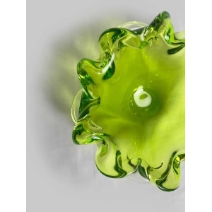 Czech Art Glass Factory Chribska By Josef Hospodka, Czechoslovakia 60s Sklo Union, Bright Green Organic Form Bowl, Mid Century Glass.