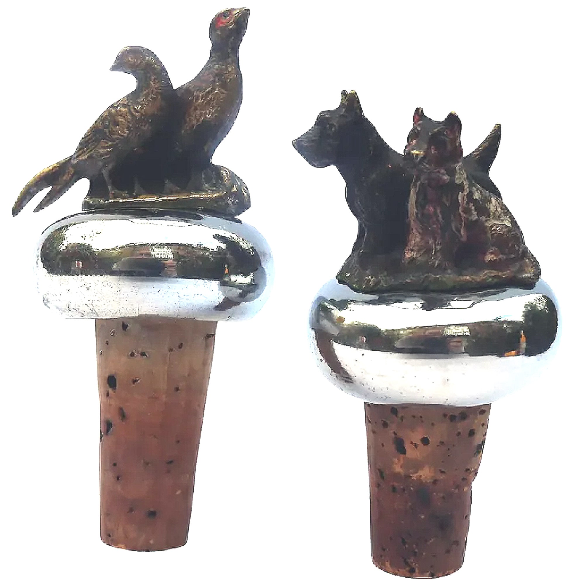 An extremely rare pair cold painted bronze novelty animal Bottle Stoppers C.1900
