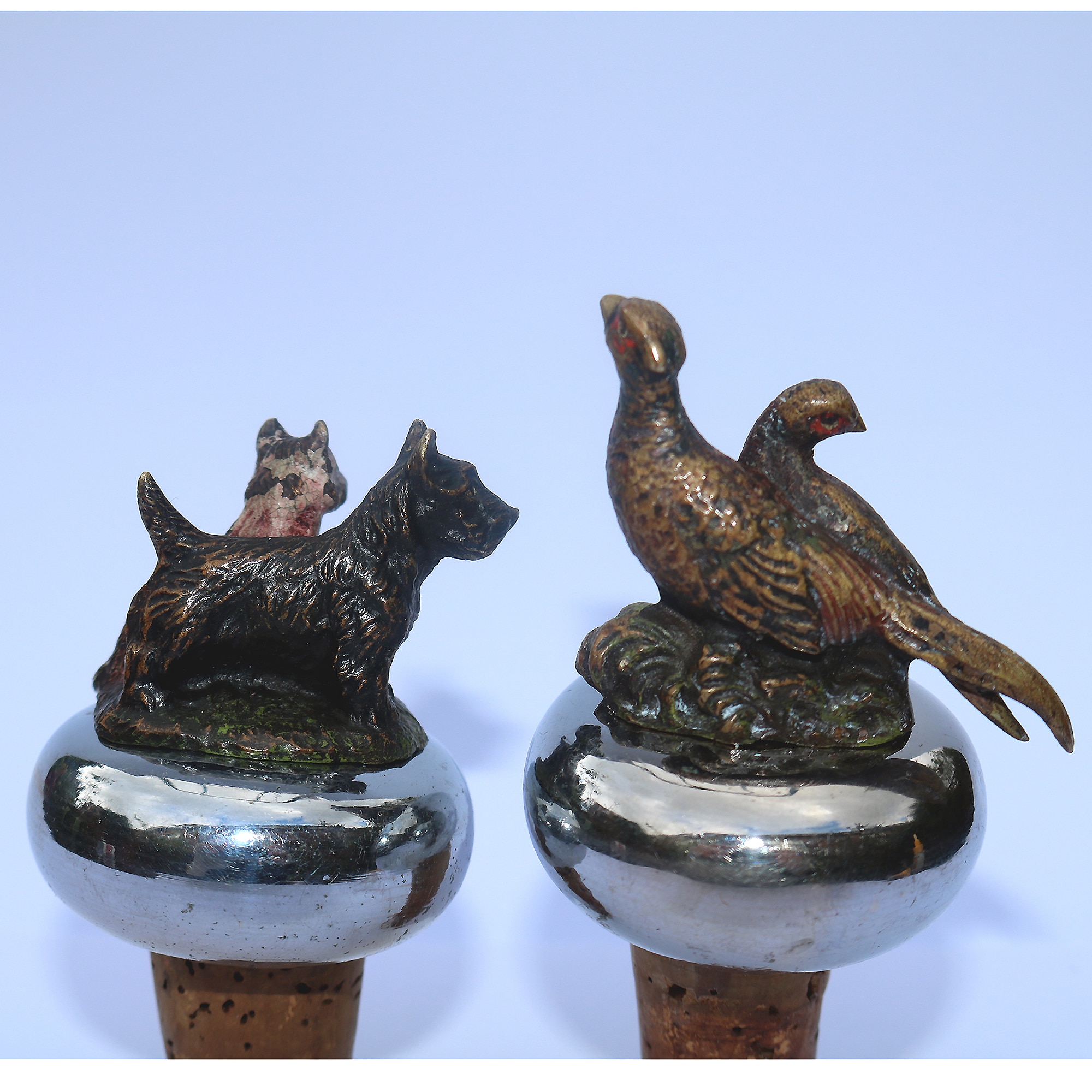 An extremely rare pair cold painted bronze novelty animal Bottle Stoppers C.1900