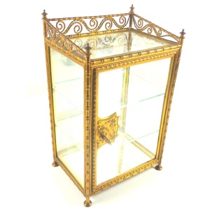 A rare antique French gilt miniature novelty Curio Cabinet Vitrine 31cm C.19thC