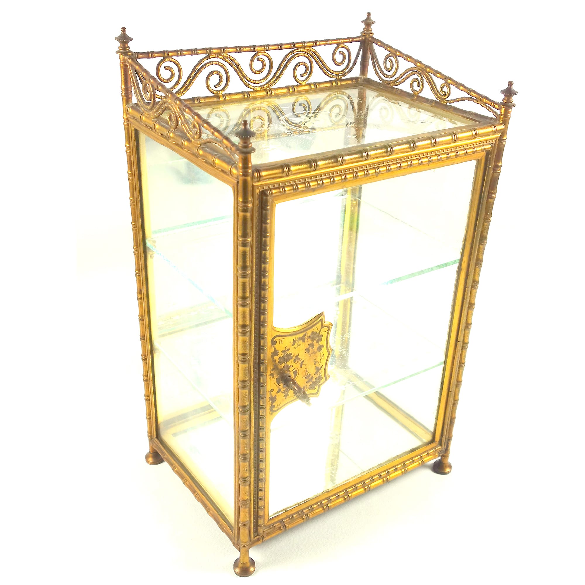 A rare antique French gilt miniature novelty Curio Cabinet Vitrine 31cm C.19thC