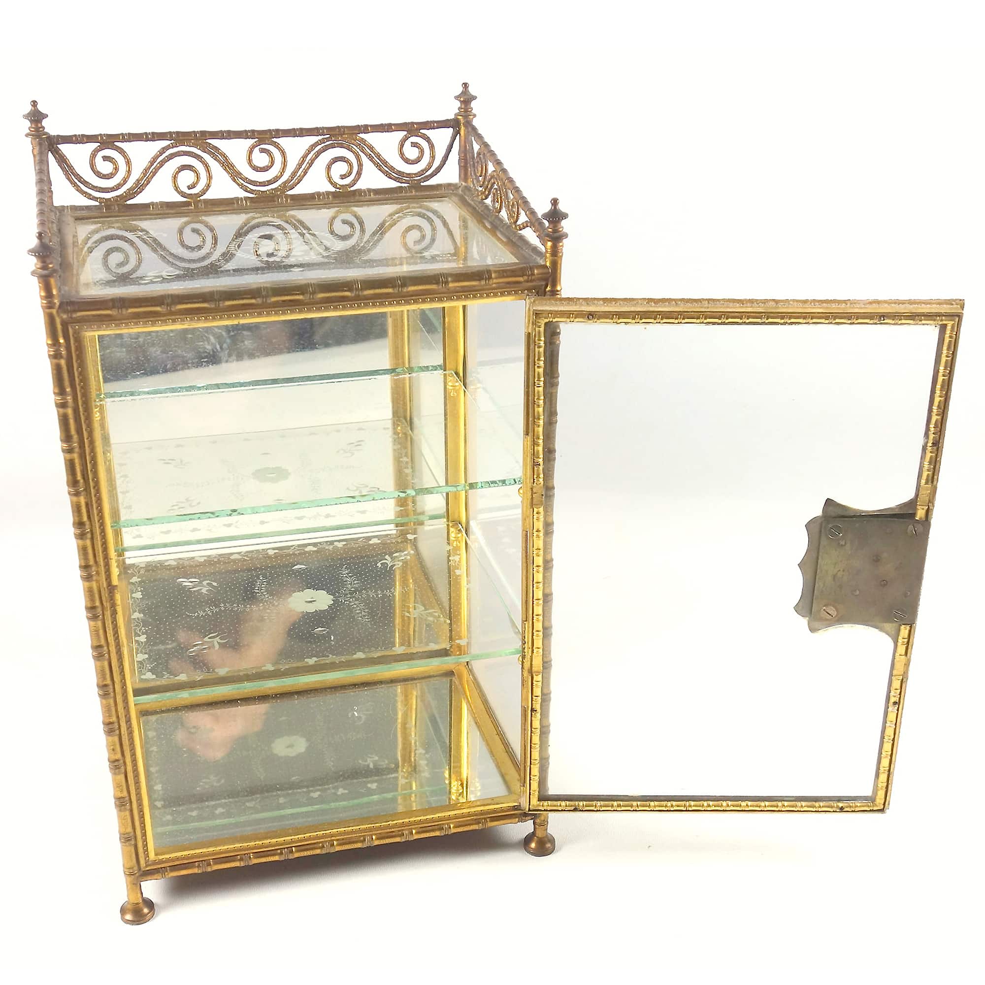 A rare antique French gilt miniature novelty Curio Cabinet Vitrine 31cm C.19thC