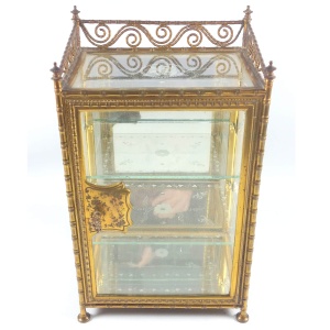 A rare antique French gilt miniature novelty Curio Cabinet Vitrine 31cm C.19thC