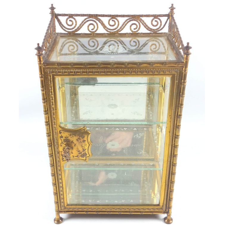 A rare antique French gilt miniature novelty Curio Cabinet Vitrine 31cm C.19thC - Image 3