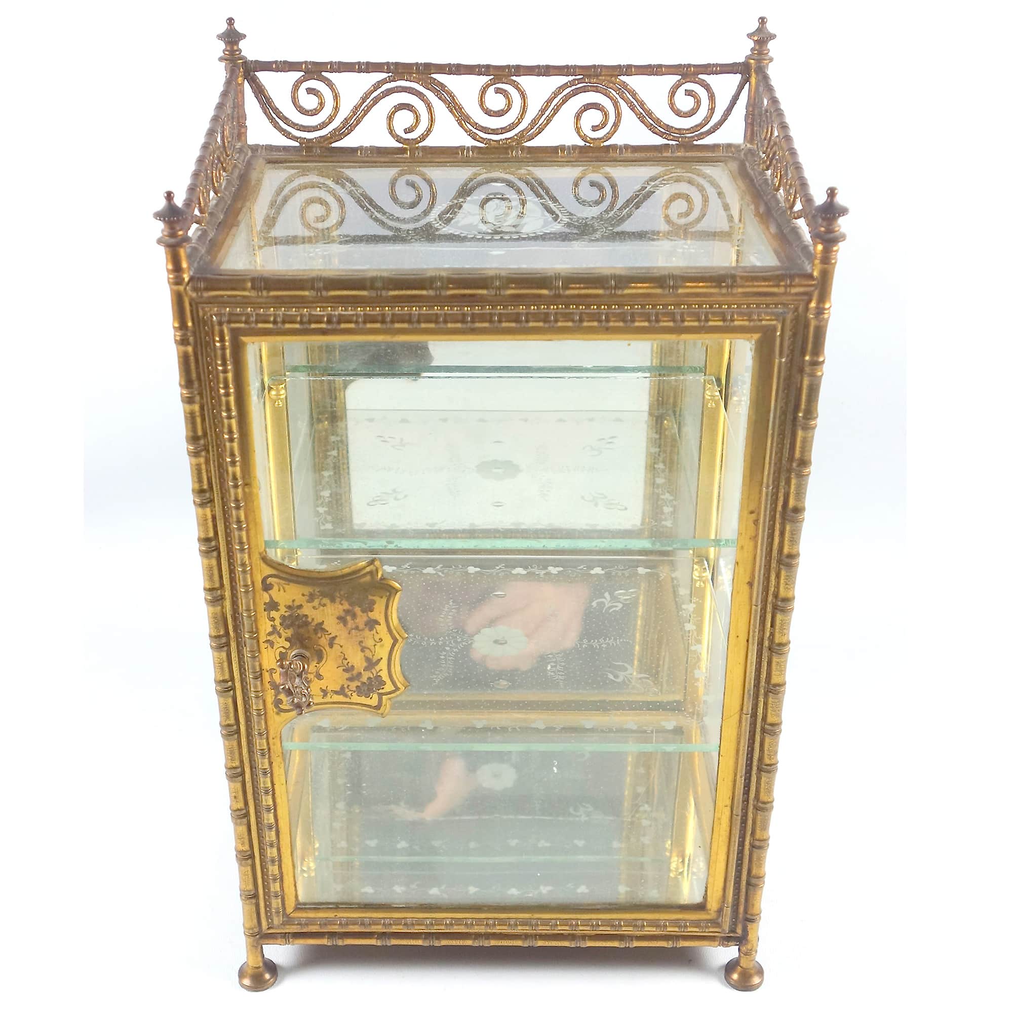 A rare antique French gilt miniature novelty Curio Cabinet Vitrine 31cm C.19thC