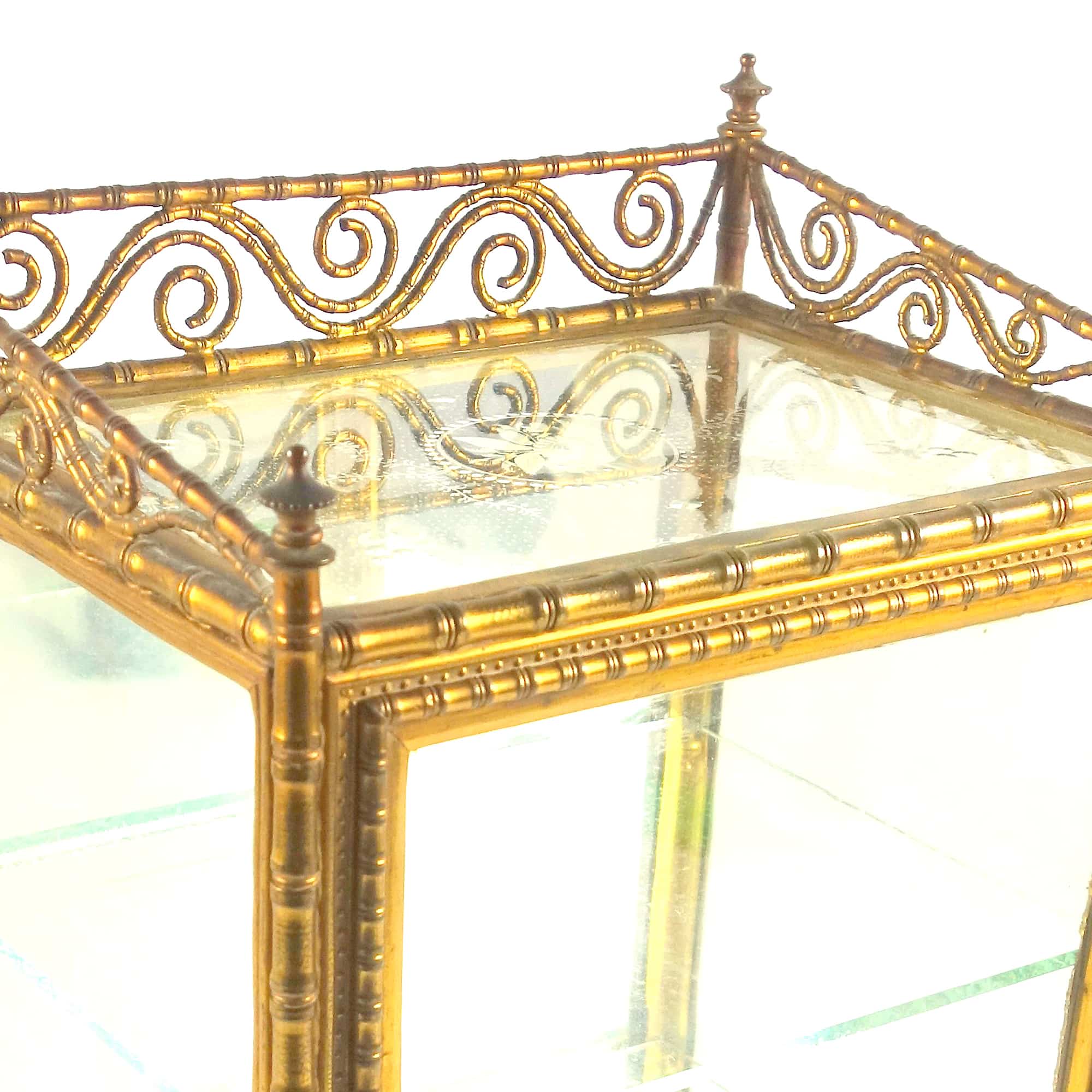 A rare antique French gilt miniature novelty Curio Cabinet Vitrine 31cm C.19thC