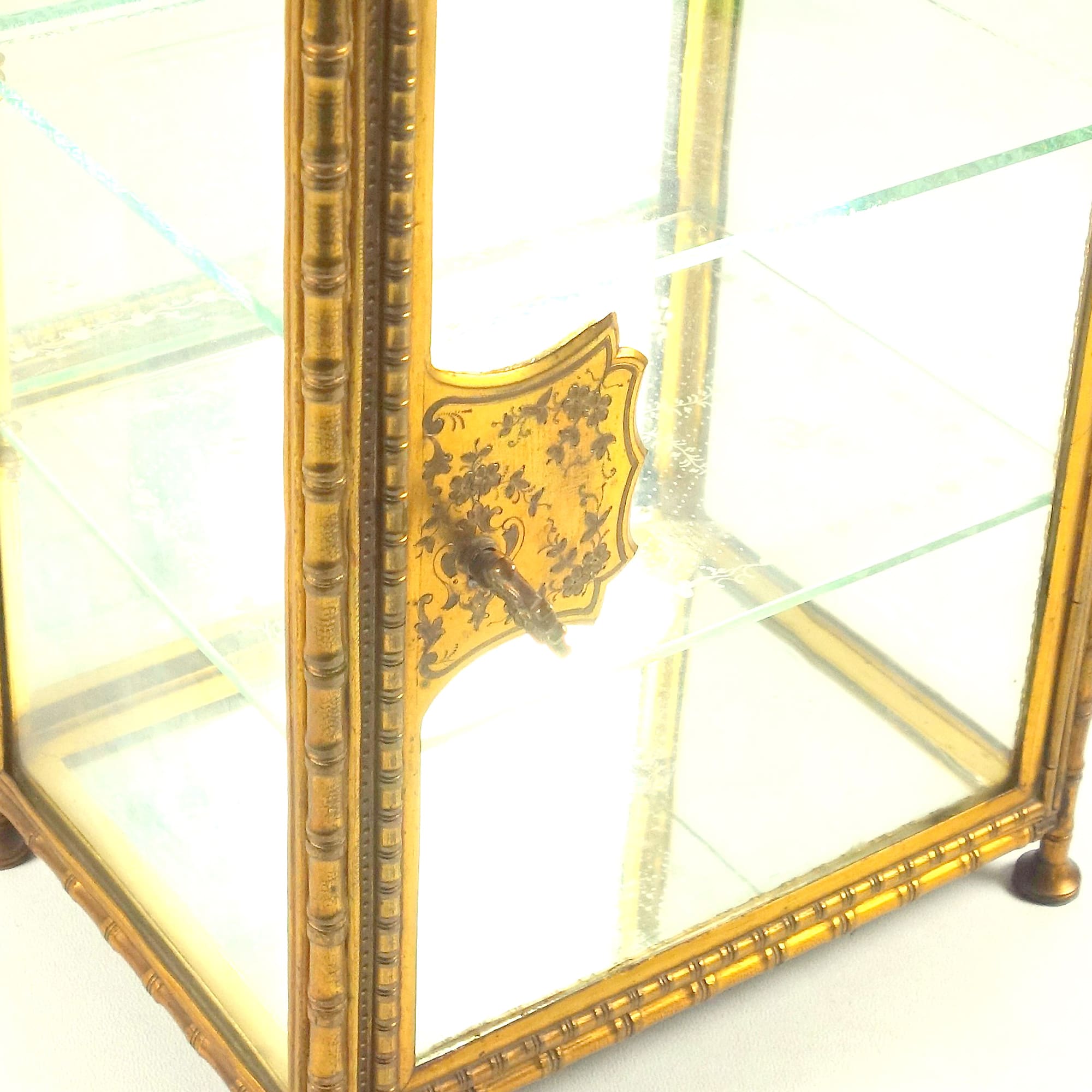 A rare antique French gilt miniature novelty Curio Cabinet Vitrine 31cm C.19thC