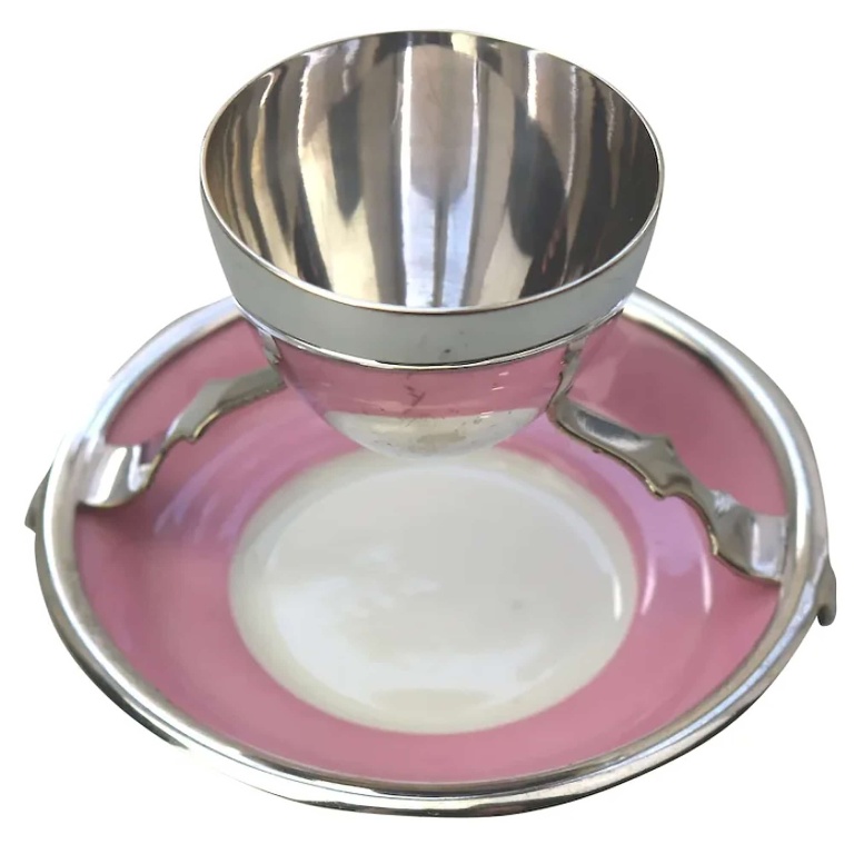 A Christopher Dresser antique novelty Egg Cup & Saucer by Hukin & Heath C.1900's