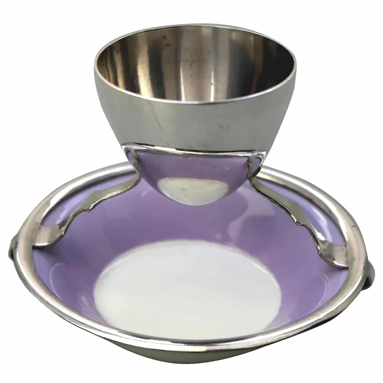 A Christopher Dresser antique novelty Egg Cup & Saucer by Hukin & Heath C.1900's