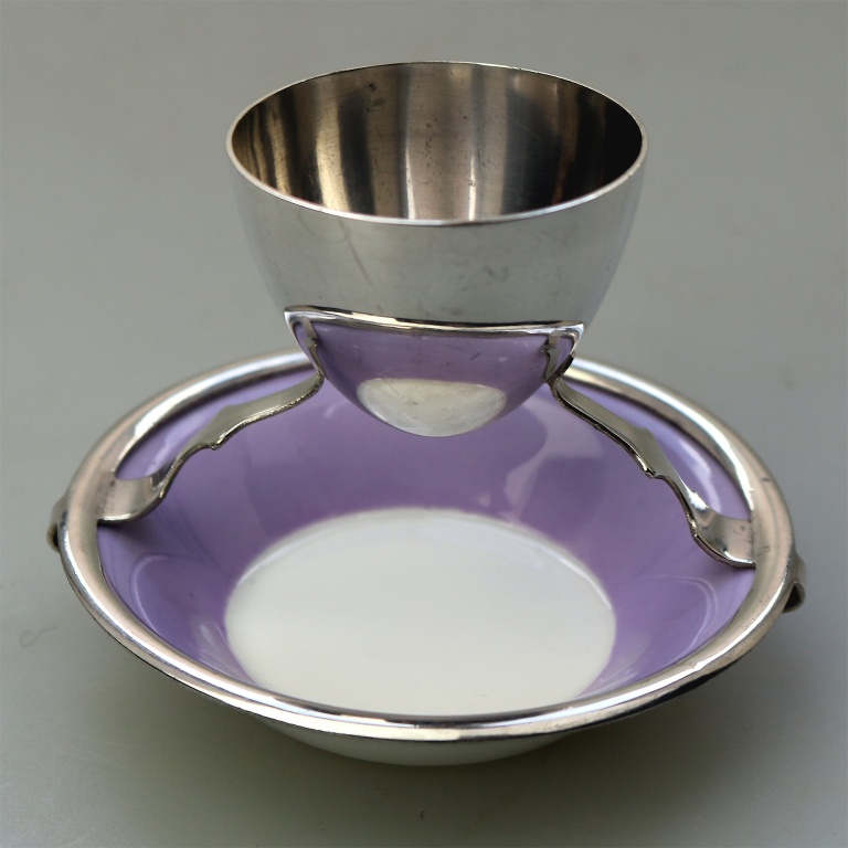A Christopher Dresser antique novelty Egg Cup & Saucer by Hukin & Heath C.1900's - Image 2