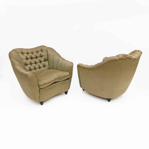Pair of Gio Ponti Mid-Century Modern Curved Armchairs for Casa e Giardino, 1940s