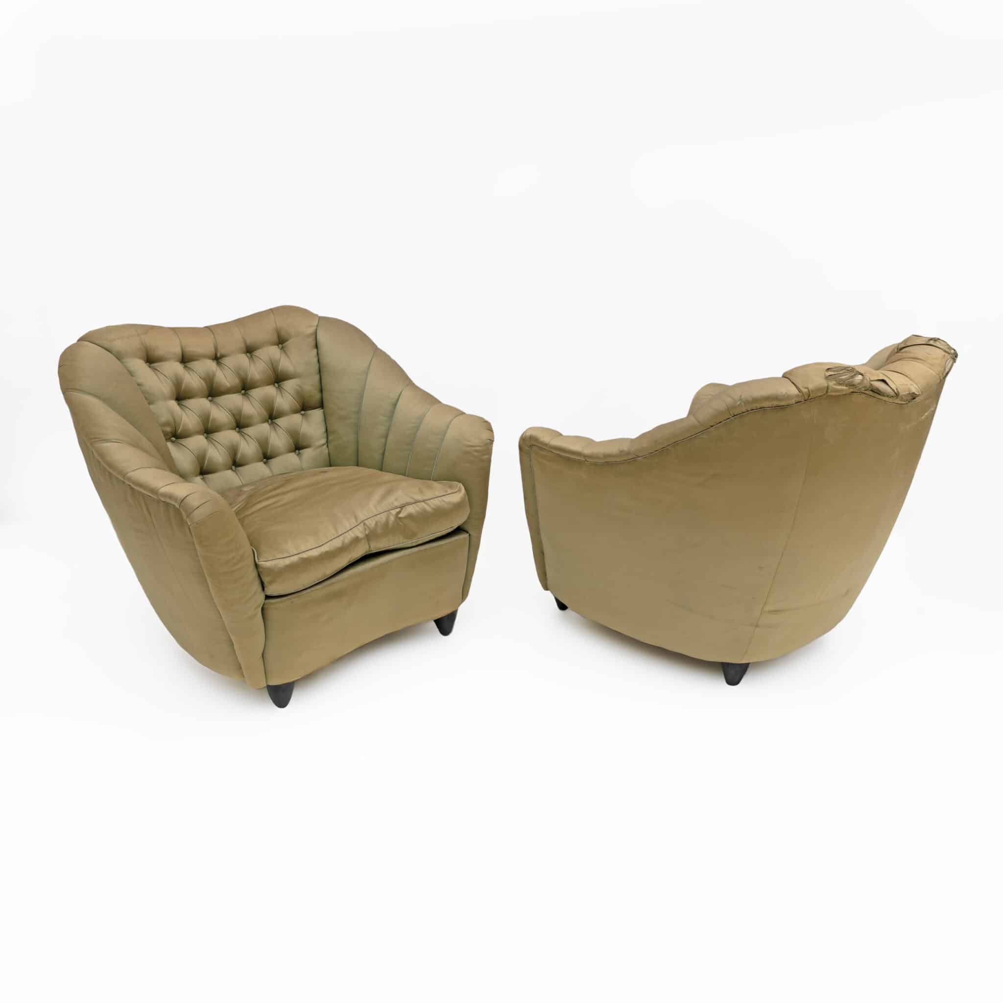 Pair of Gio Ponti Mid-Century Modern Curved Armchairs for Casa e Giardino, 1940s